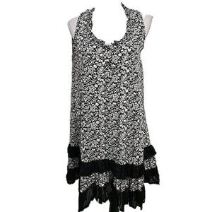 Papillon Ruffle Hem Sleeveless Dress Floral Black & White Lightweight Women’s S